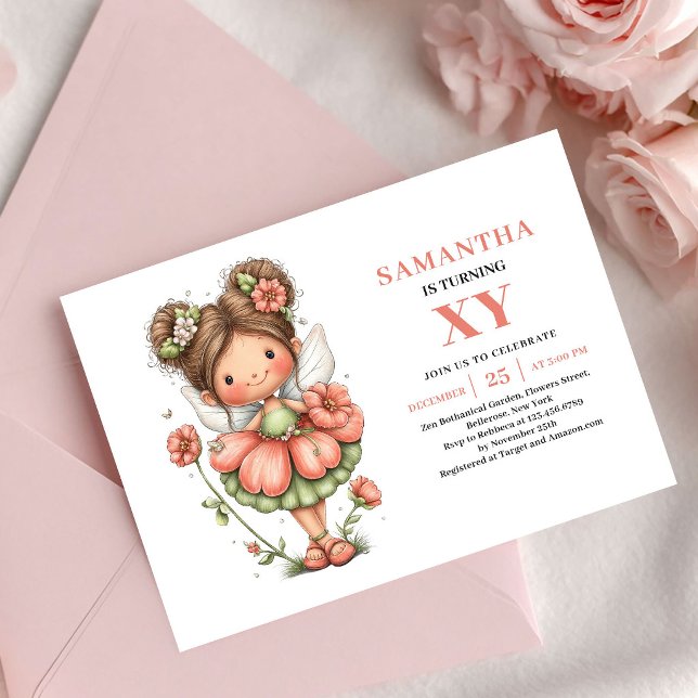 Invitación de cumpleaños de niña de hadas de fanta (Fantasy Fairy Girl Birthday Pink Pastel invitation)