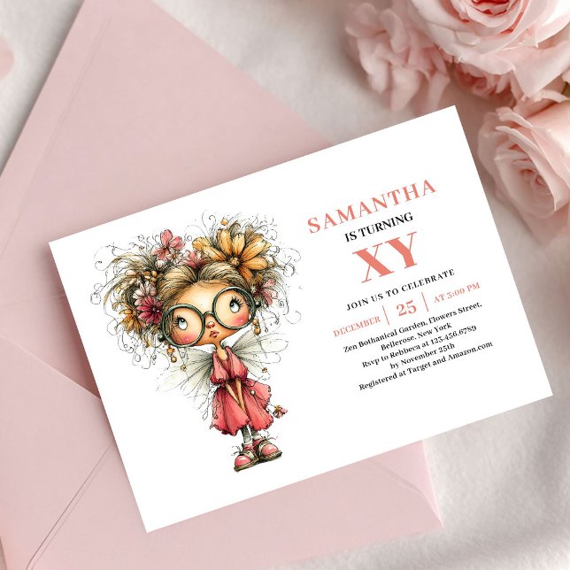 Invitación de cumpleaños de niña de hadas etéreas  (Ethereal Fairy Girl Birthday Pink Blush invitation)