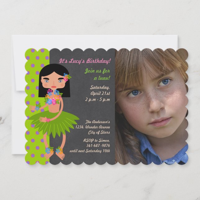 invitación de cumpleaños de niña de Luau hawaiano (Anverso)