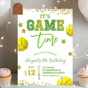 invitación de cumpleaños de niña de sóftbol con le