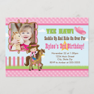 Invitación de cumpleaños de niña de vaca Brunette 