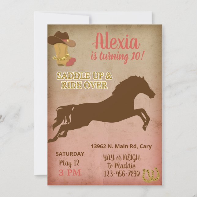 Invitación de cumpleaños de niña de vaca, chica de (Anverso)