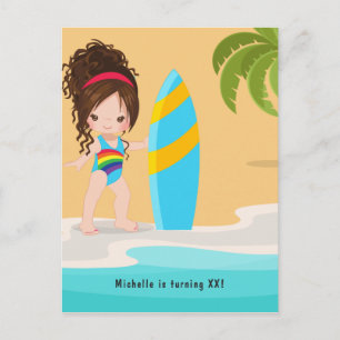 Invitación de cumpleaños de niña de verano en la p