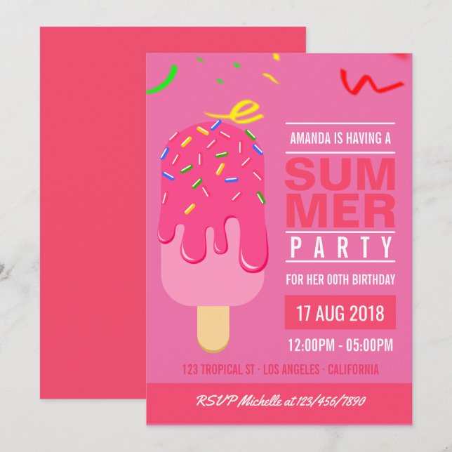 invitación de cumpleaños de niña de verano Popsicl (Anverso / Reverso)