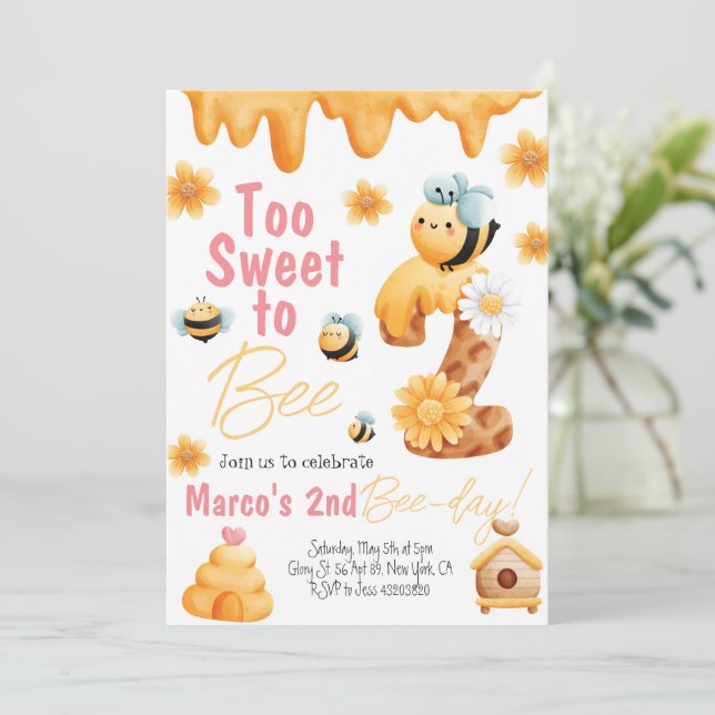 Invitación de cumpleaños de niña 'Demasiado dulce  (Anverso de pie)