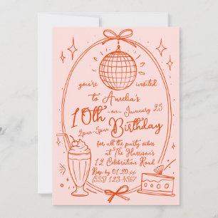 Invitación de cumpleaños de niña disco retro rosa