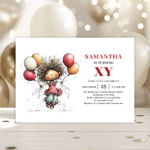 Invitación de cumpleaños de niña divertida caricat