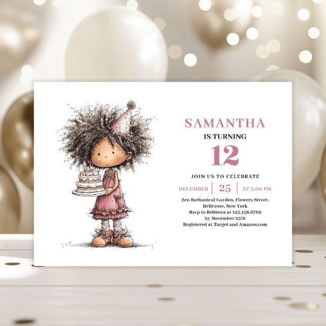 Invitación de cumpleaños de niña divertida linda R (Cute Funny Girl Birthday Invite Dusty Pink Download)