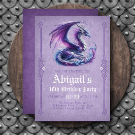 Invitación de cumpleaños de niña dragón púrpura