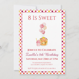 Invitación de cumpleaños de niña dulce en acuarela