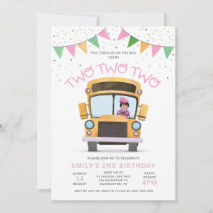 Invitación de cumpleaños de niña en autobús para s
