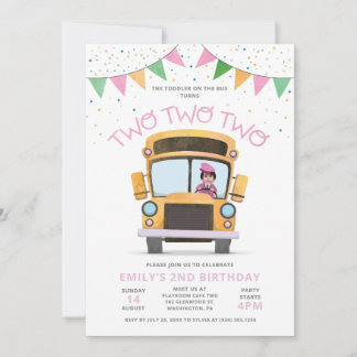 Invitación de cumpleaños de niña en autobús para s