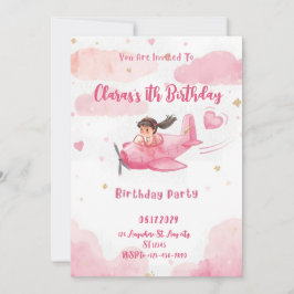 Invitación de cumpleaños de niña en avión rosa per