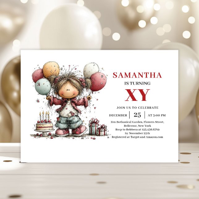 Invitación de cumpleaños de niña estética Fiesta l (Aesthetic Girl Birthday Invitation Cute Party Printable)