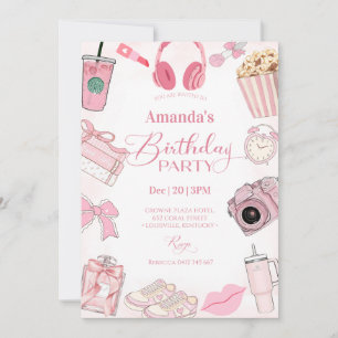 Invitación de cumpleaños de niña estética rosa
