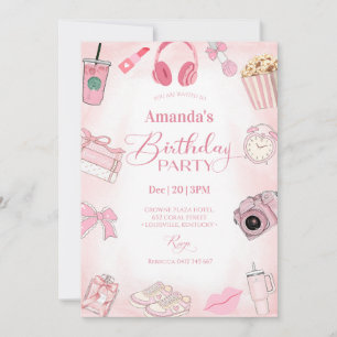Invitación de cumpleaños de niña estética rosa