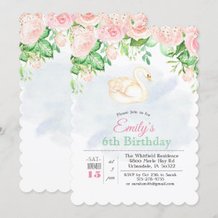 Invitación de cumpleaños de niña floral de cisne p