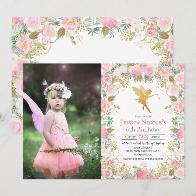 INVITACIÓN DE CUMPLEAÑOS DE NIÑA FLORAL DE CUALQUI (Anverso / Reverso)
