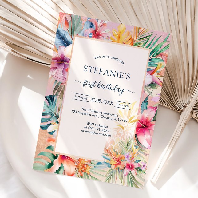 Invitación de cumpleaños de niña floral moderna (Subido por el creador)