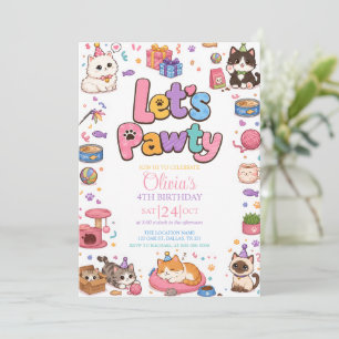 Invitación de cumpleaños de niña gatito Kitty Cat