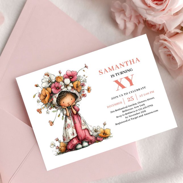 Invitación de cumpleaños de niña hada acogedora ro (Cozy Fairy Girl Birthday Blush Pink invitation)