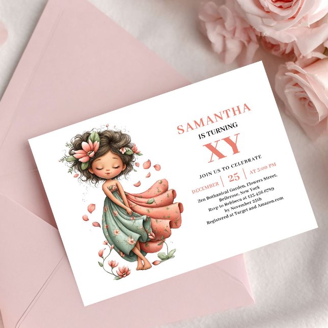 Invitación de cumpleaños de niña hada adorable pas (Adorable Fairy Girl Birthday Pastel Pink invitation)