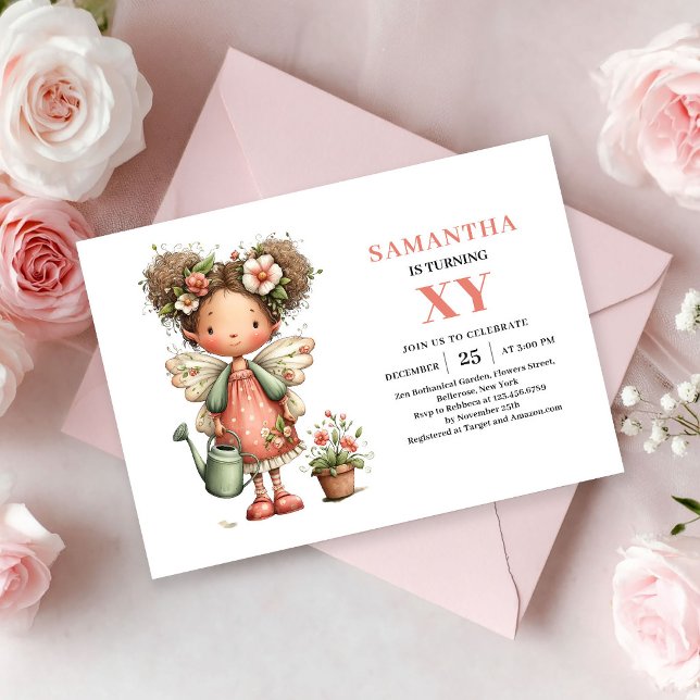 Invitación de cumpleaños de niña hada caprichosa p (Whimsy Fairy Girl Birthday Pastel Pink invitation)