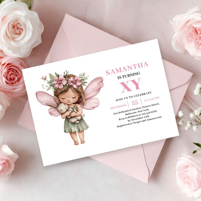 Invitación de cumpleaños de niña hada caprichosa r (Whimsy Fairy Girl Birthday Blush Pink invitation)