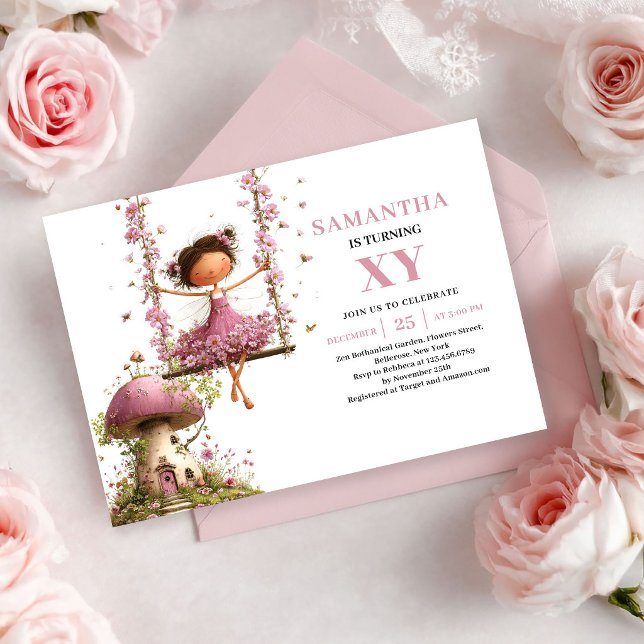 Invitación de cumpleaños de niña hada caprichosa r (Whimsy Fairy Girl Birthday Blush Pink invitation)