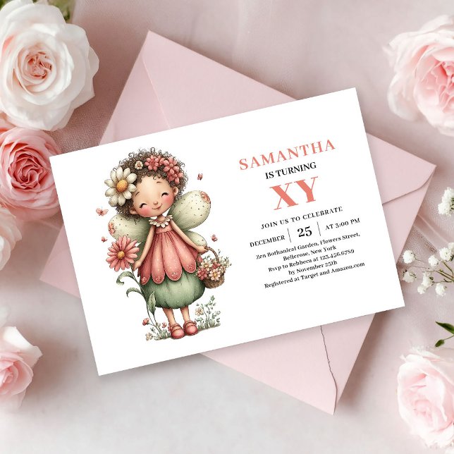 Invitación de Cumpleaños de Niña Hada Caprichosa R (Whimsical Fairy Girl Birthday Blush Pink invitation)