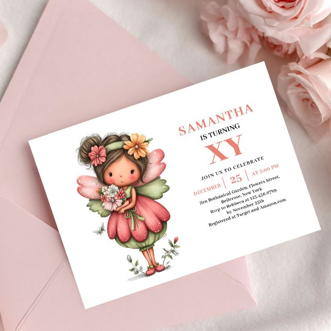 Invitación de cumpleaños de niña hada encantada pa (Delight Fairy Girl Birthday Pastel Pink invitation)