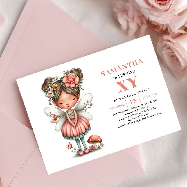 Invitación de cumpleaños de niña hada encantadora  (Enchanting Fairy Girl Birthday Pink Pastel invitation)