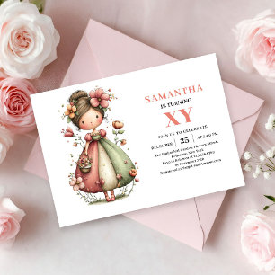 Invitación de cumpleaños de niña hada linda y capr