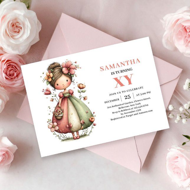 Invitación de cumpleaños de niña hada linda y capr (Whimsy Cute Fairy Girl Birthday Pastel invitation)