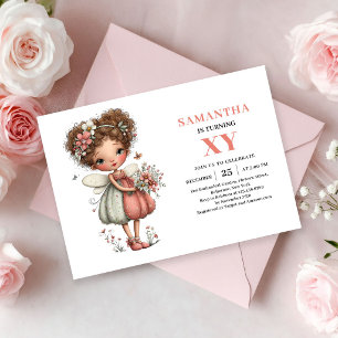 Invitación de cumpleaños de niña hada linda y capr