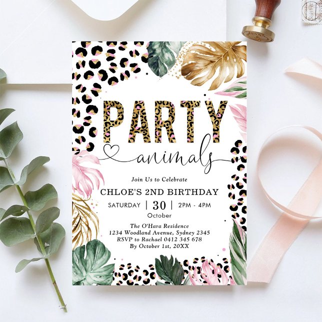 Invitación de cumpleaños de niña leopardo animal d (Subido por el creador)