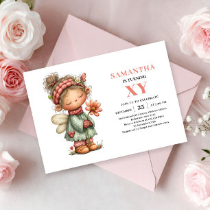 Invitación de cumpleaños de niña mágica hada rosa 