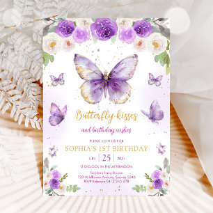 Invitación de cumpleaños de niña mariposa floral m