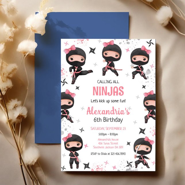 Invitación de cumpleaños de niña ninja rosa (Subido por el creador)