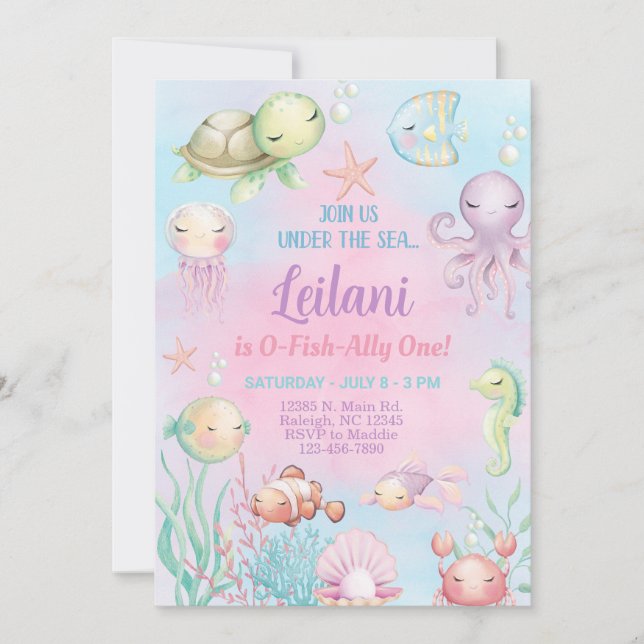 invitación de cumpleaños de niña O-PESC-ALMENTE ba (Anverso)