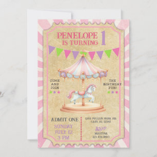 Invitación de cumpleaños de niña para carrusel de