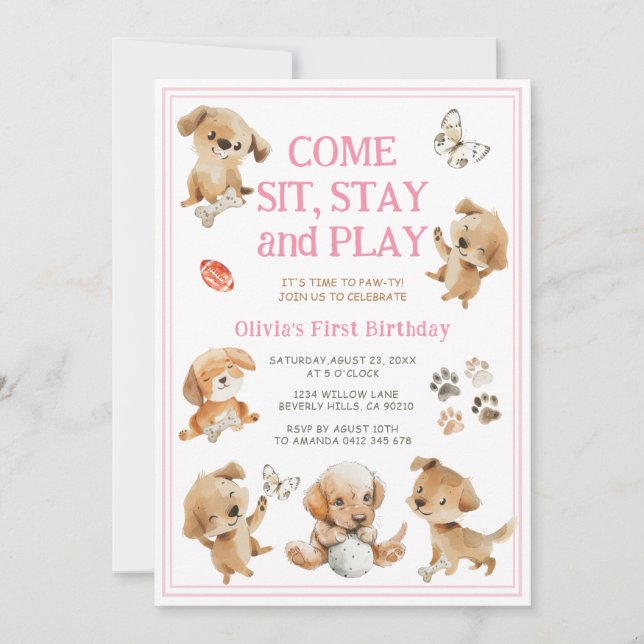 Invitación de cumpleaños de niña para fiesta de ca (Anverso)