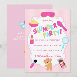 Invitación de cumpleaños de niña para pijamada