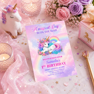 Invitación de cumpleaños de niña Pastel Unicorn Ma