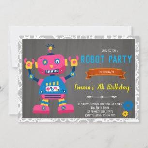 Invitación de cumpleaños de niña robot