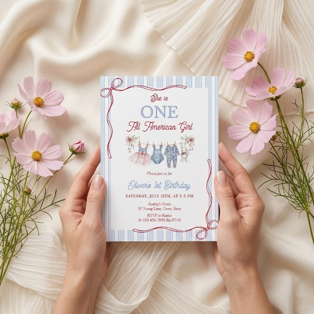 Invitación de cumpleaños de niña roja blanca y azu (Subido por el creador)