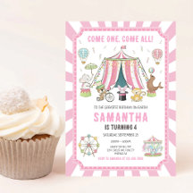 Invitación de cumpleaños de niña rosa Carnaval de 