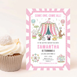 Invitación de cumpleaños de niña rosa Carnaval de 