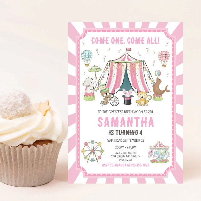 Invitación de cumpleaños de niña rosa Carnaval de  (Subido por el creador)