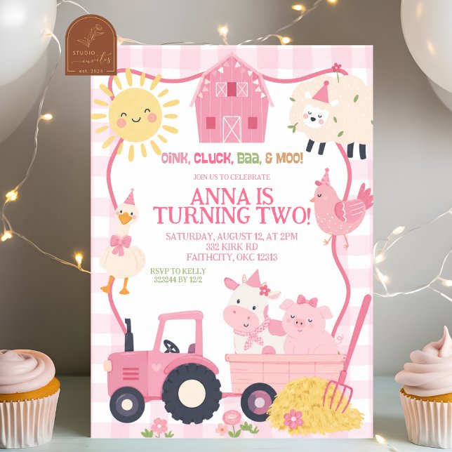 Invitación de cumpleaños de niña rosa con animales (Subido por el creador)